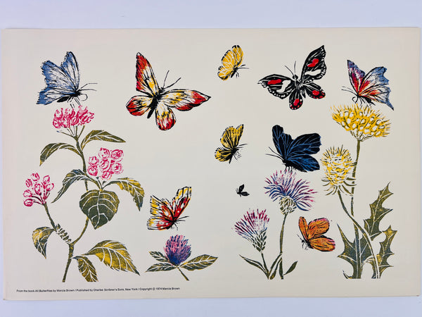 Vintage Butterflies & Flowers Lithograph by Marcia Brown, 1974