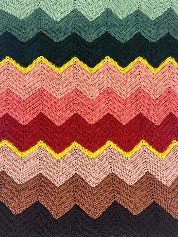 Vintage Multicolor Chevron Crochet Blanket