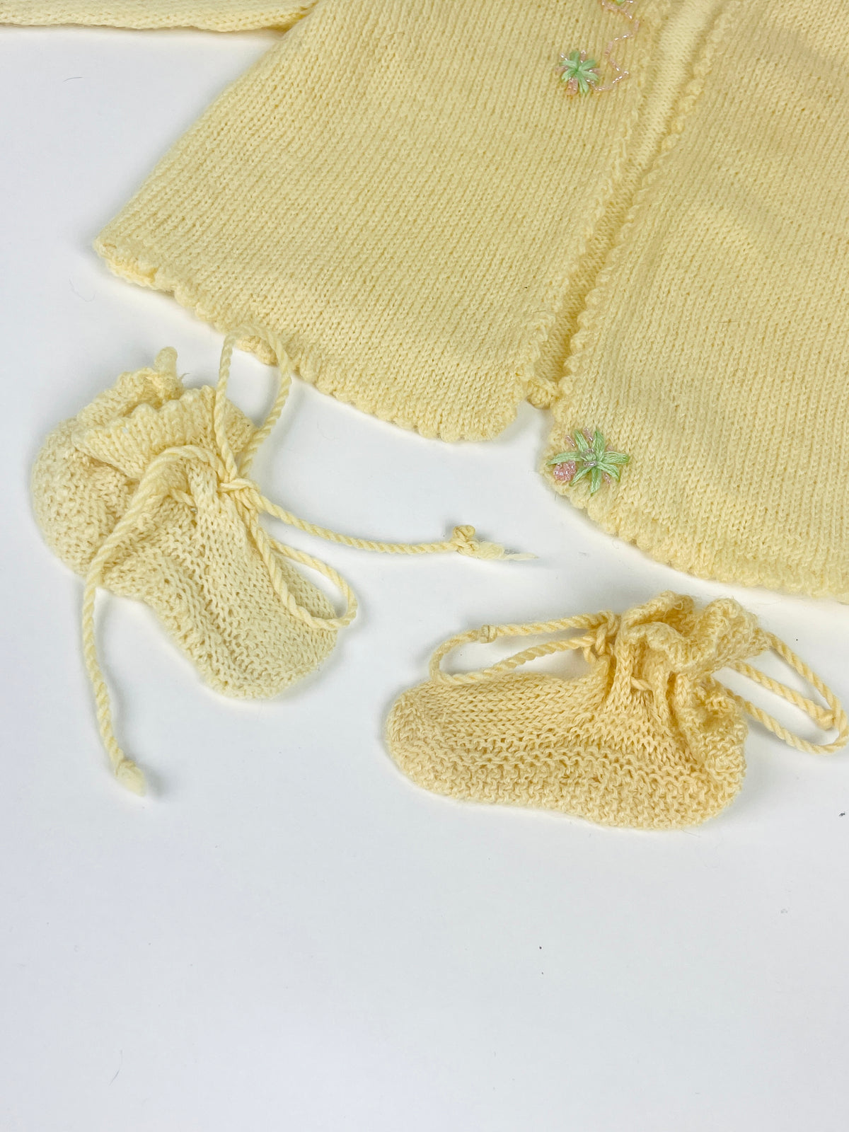 Vintage Baby Wool Cardigan, Hat, & Booties Set