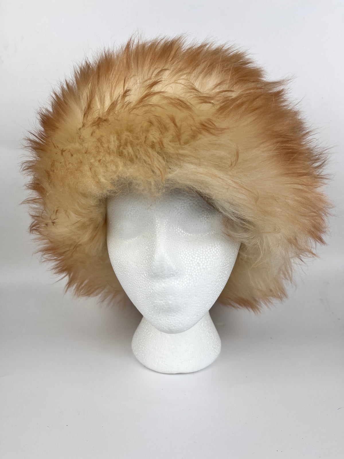 Vintage 70s Tan & White Shearling Hat