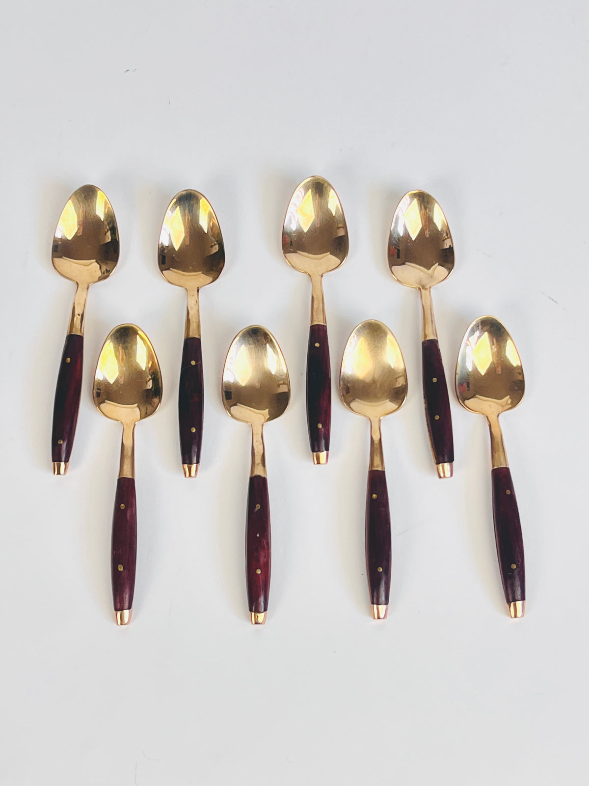 Mid-Century Bronze & Wood Flatware Set