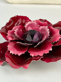 Vintage Enameled Metal Rose Brooch