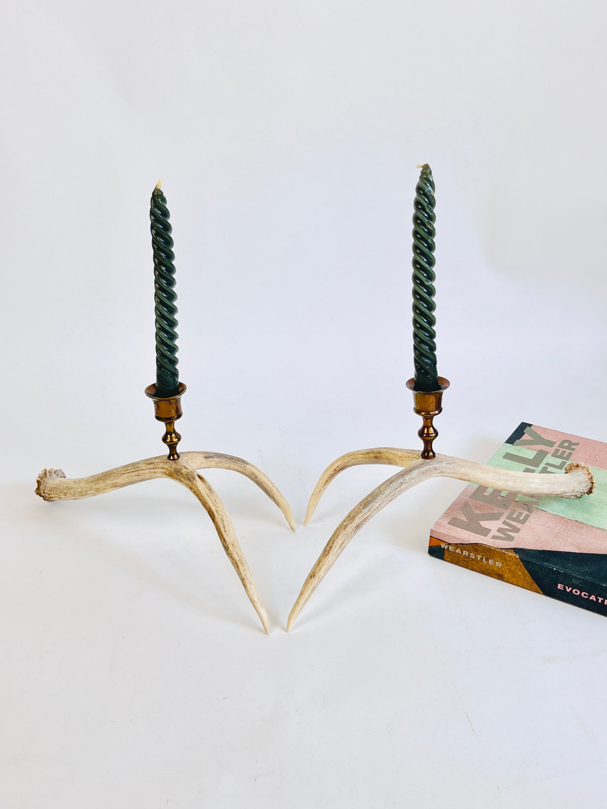 Natural Drop Antler Candle Holders, a Pair