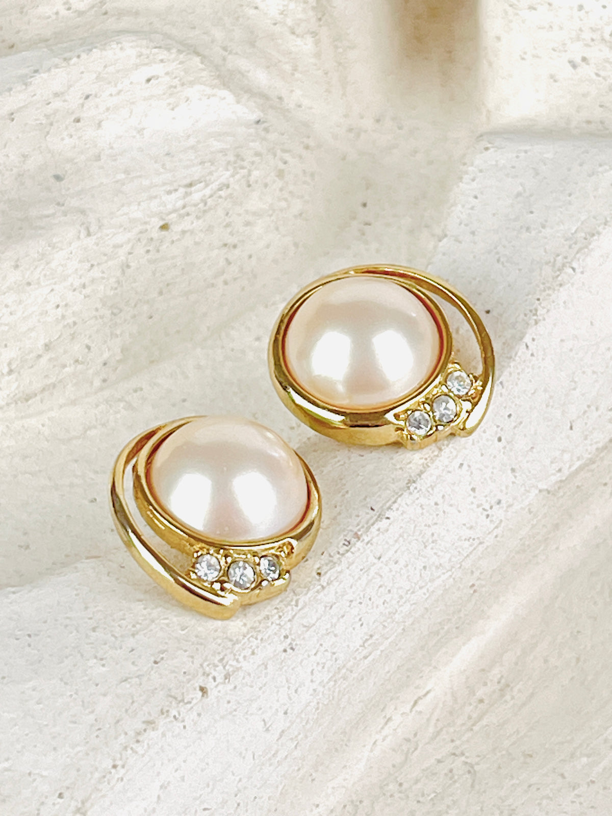Vintage Faux Pearl & Rhinestone Earrings