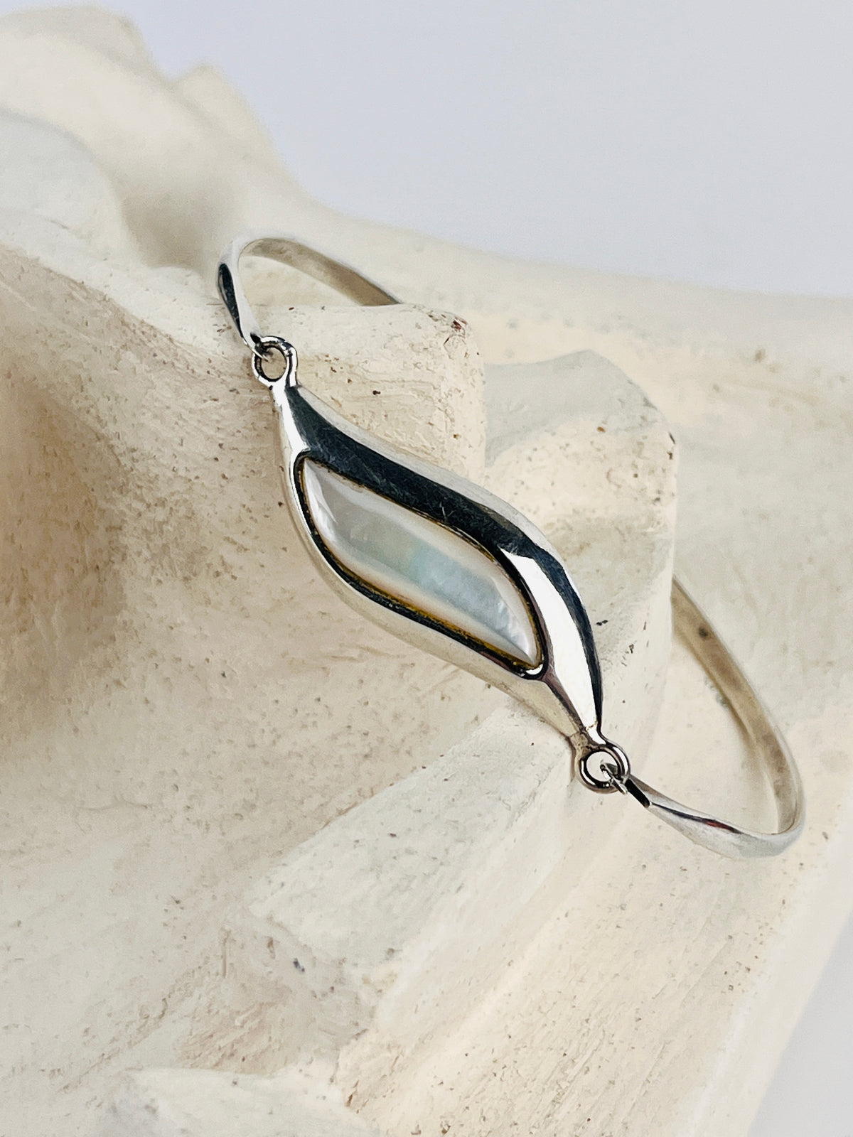 Vintage Modernist Sterling Mother of Pearl Bracelet