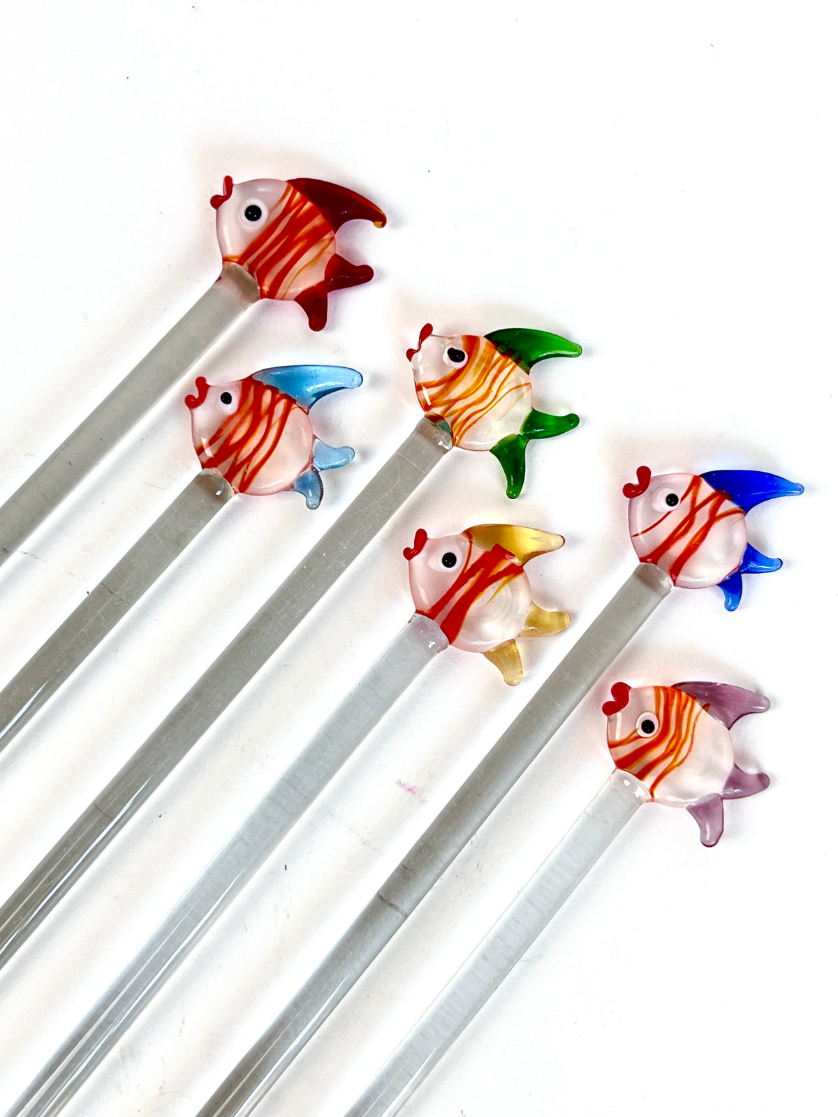 Vintage Blown-Glass Fish Swizzle Sticks