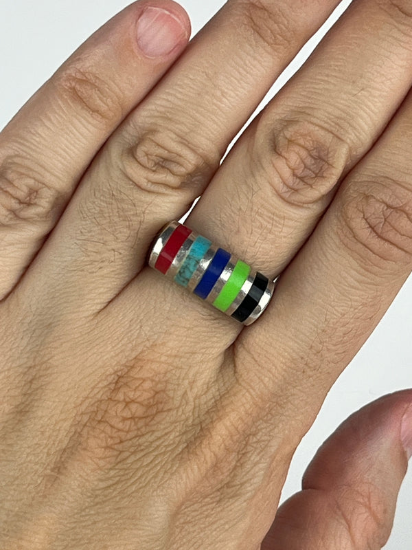 Vintage Sterling Multi-Stone Inlay Ring