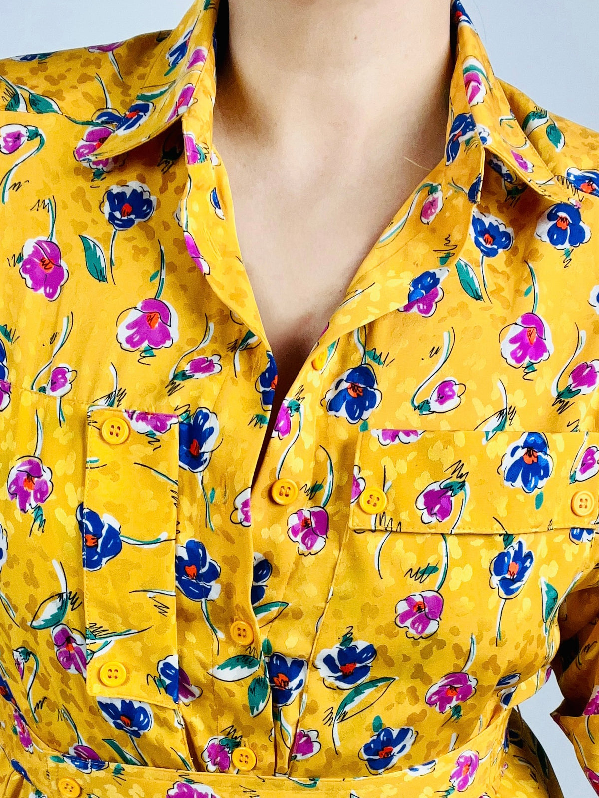 Vintage Yellow Floral Dress