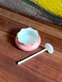 Vintage Porcelain Salt Server & Spoon - Rose