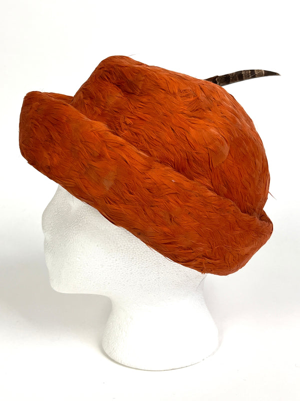 Vintage Orange Feather Hat