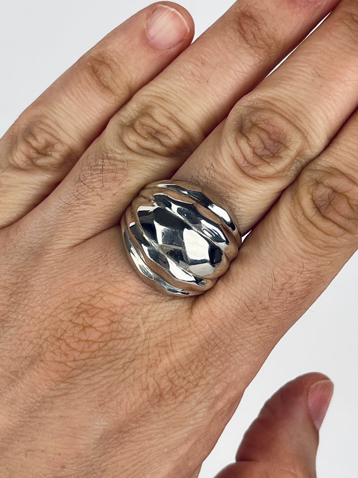 Modernist Sterling Textured Dome Ring