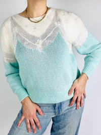 Vintage Mint & White Angora Sweater