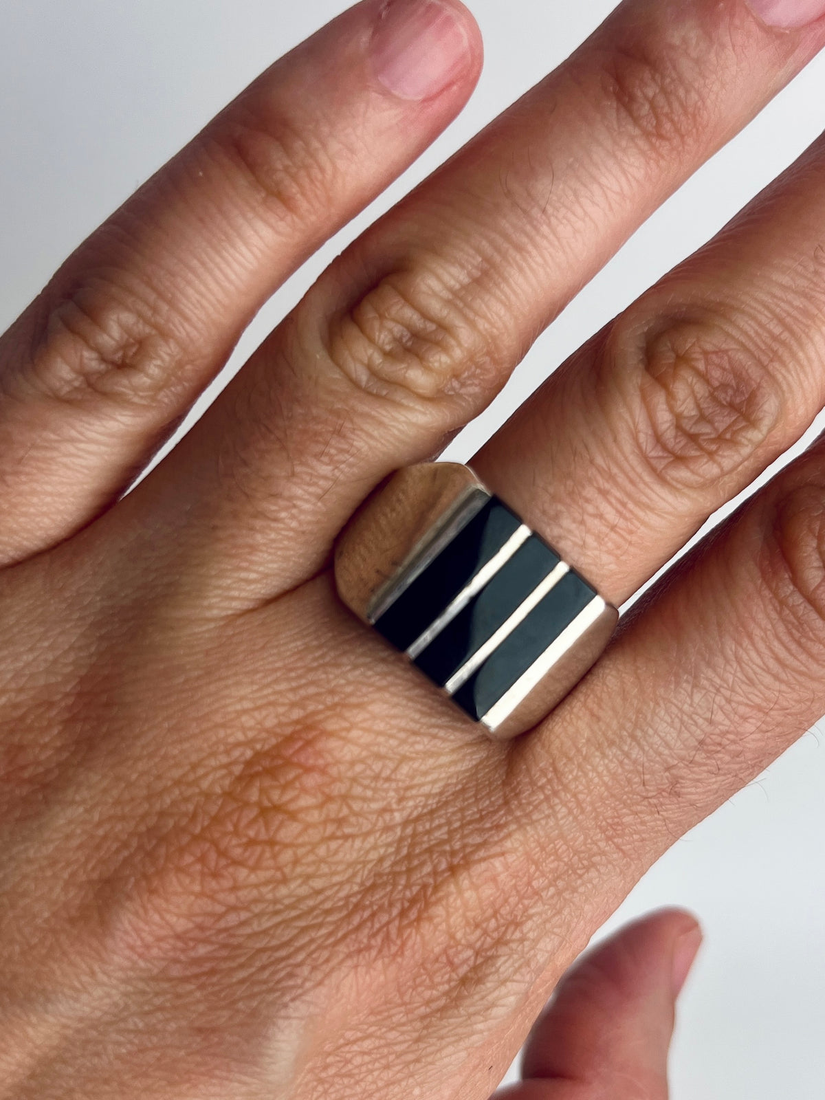 Vintage Sterling & Onyx Inlay Ring