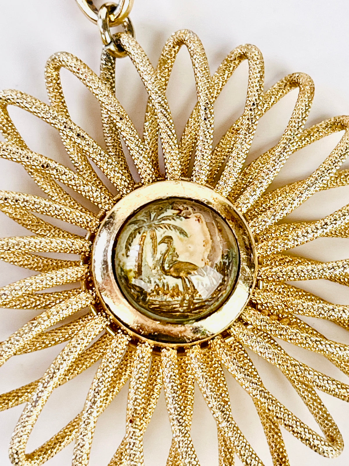 Vintage 1950s Flamingo & Palm Tree Pendant Necklace