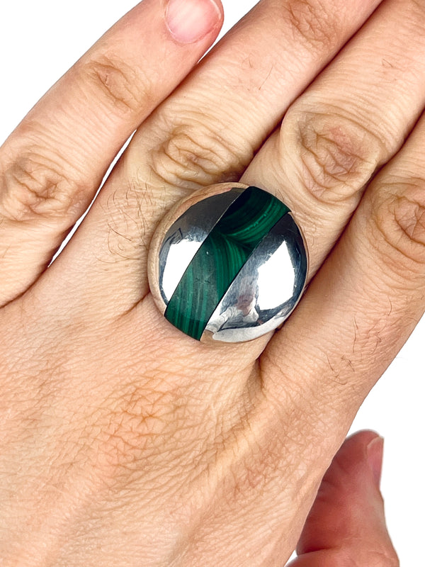 Sterling Dome Ring with Malachite Inlay