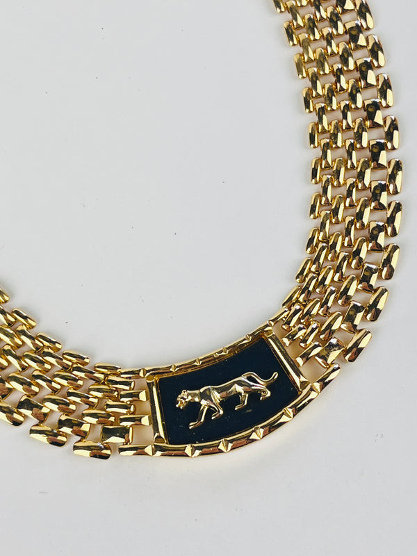 Vintage Gold Tone Panther Link Necklace