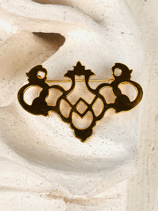 Vintage Gold Tone Filigree Brooch