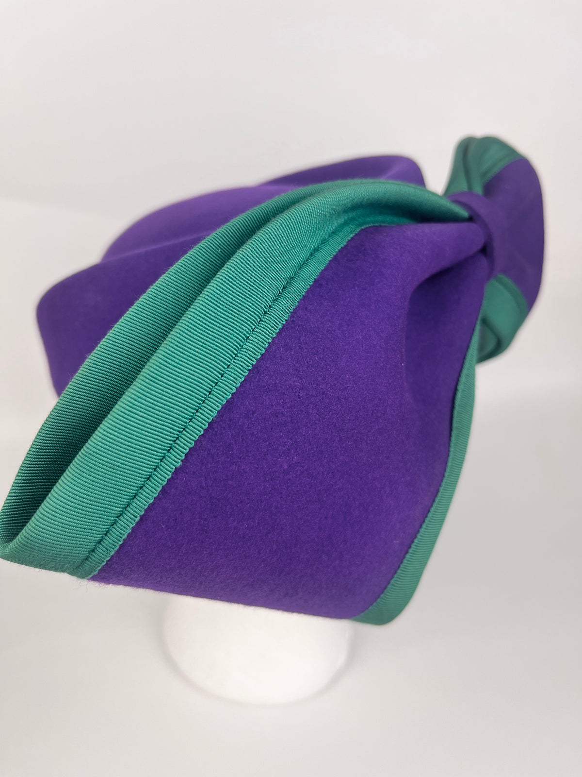 Vintage Colorblock Wool Hat with Bow