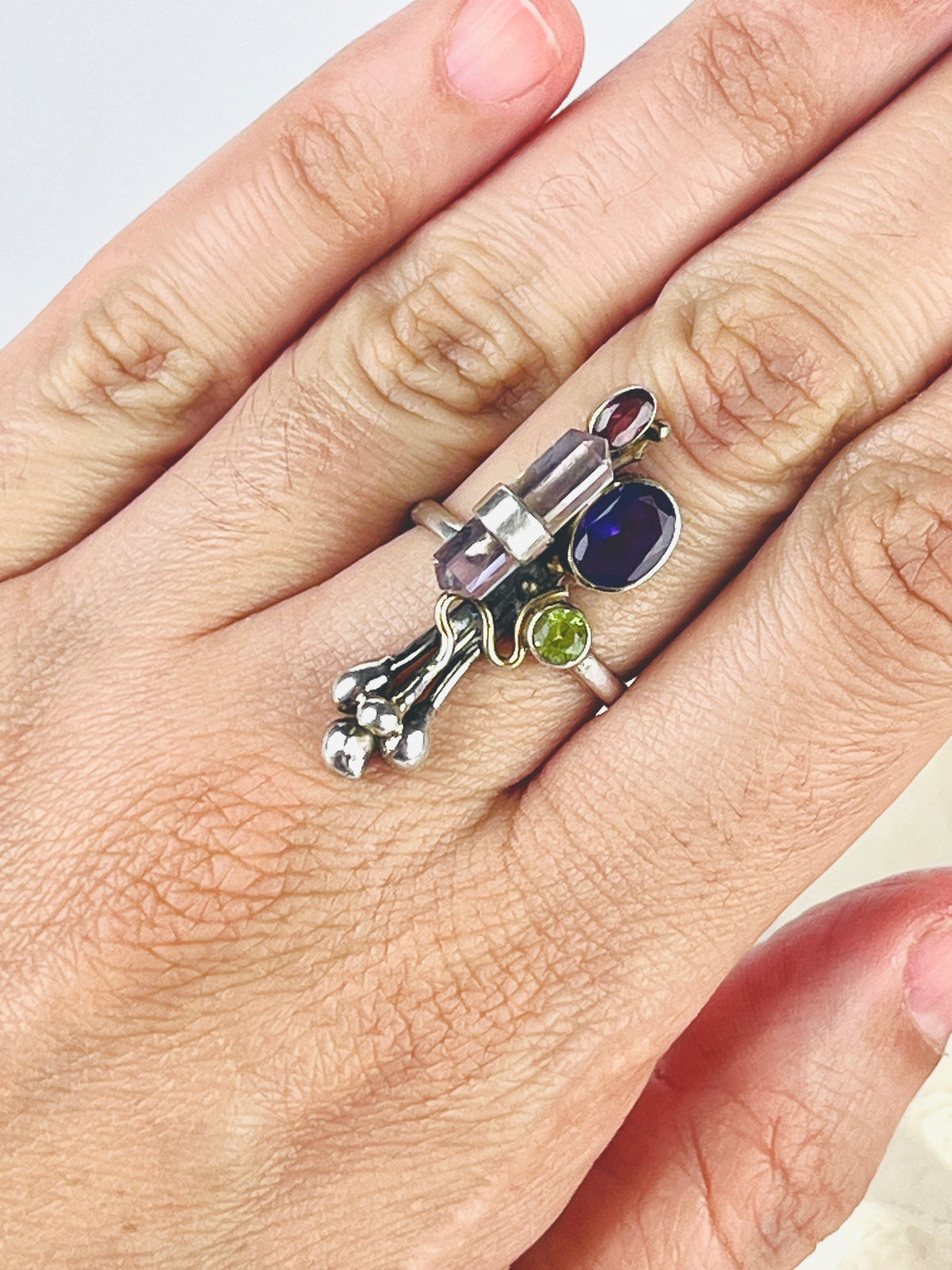 Modernist Sterling Sculptural Gemstone Ring