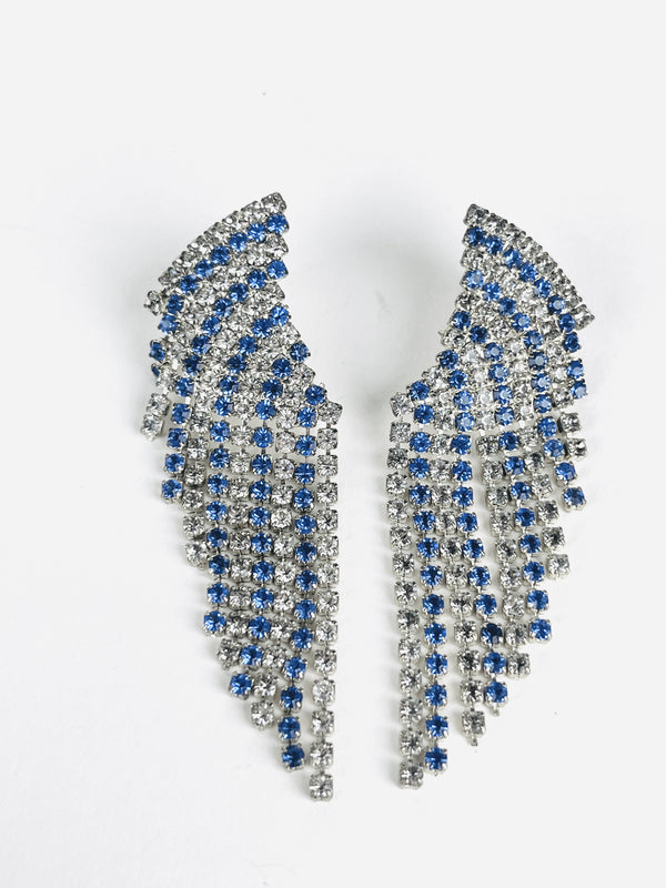 Vintage Blue & Silver Rhinestone Earrings