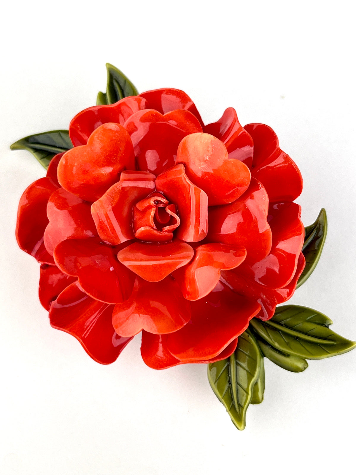Vintage Red Celluloid Rose Brooch