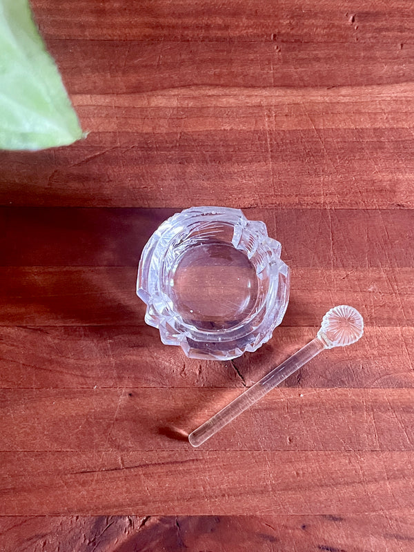 Vintage Glass Salt Server & Spoon