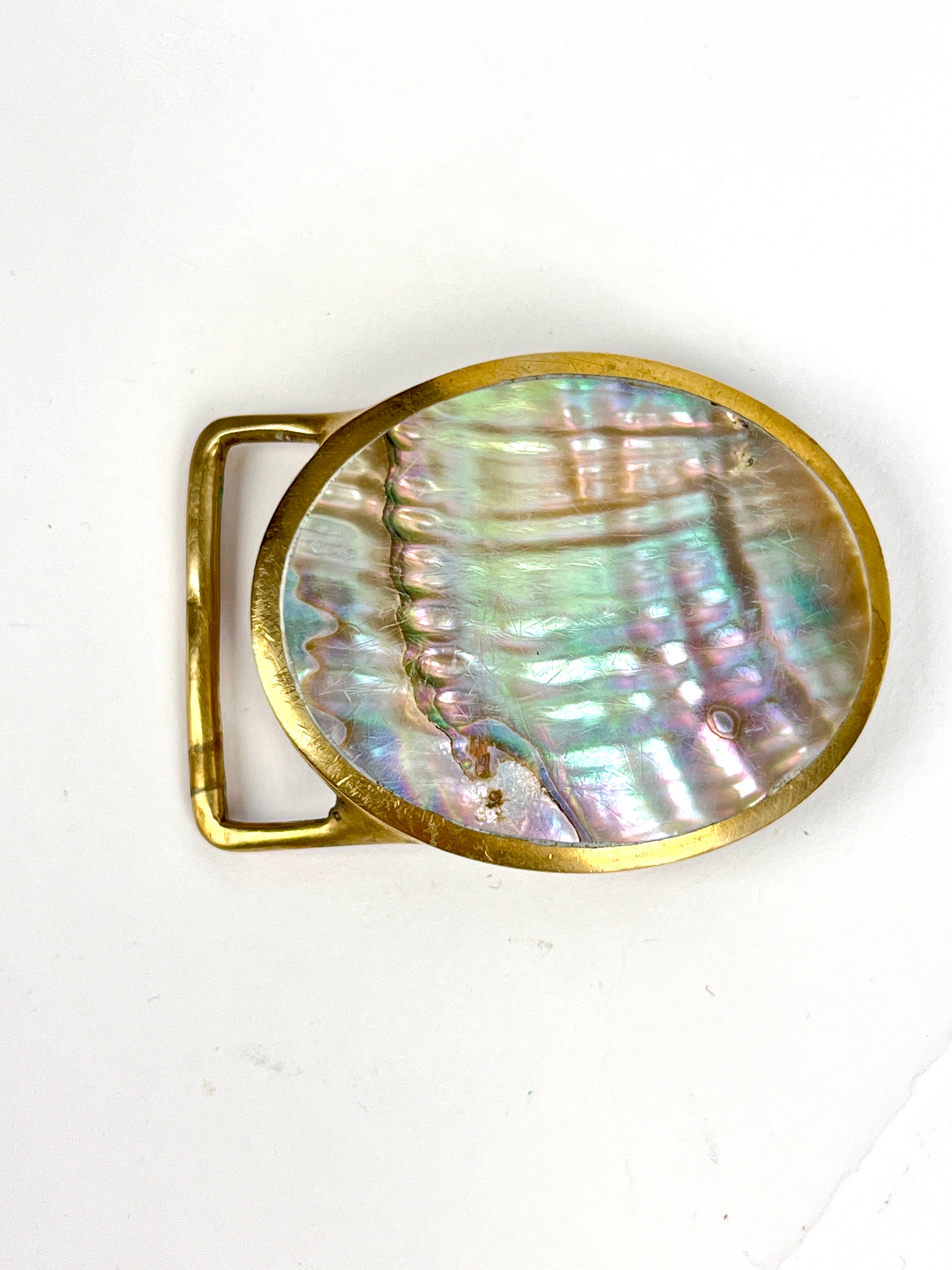 Mens top Brass Belt Buckle Abalone Shell Moon Inlaid Eagle Hammered Silver Outer Edg