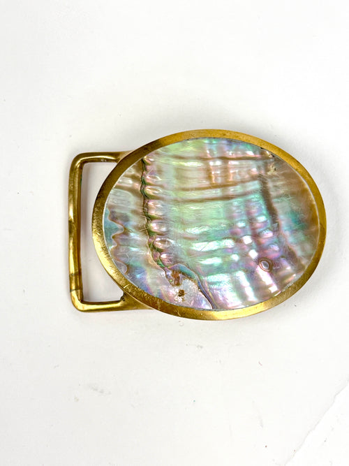 Vintage Abalone Shell & Brass Belt Buckle – Dovetail display picture 1