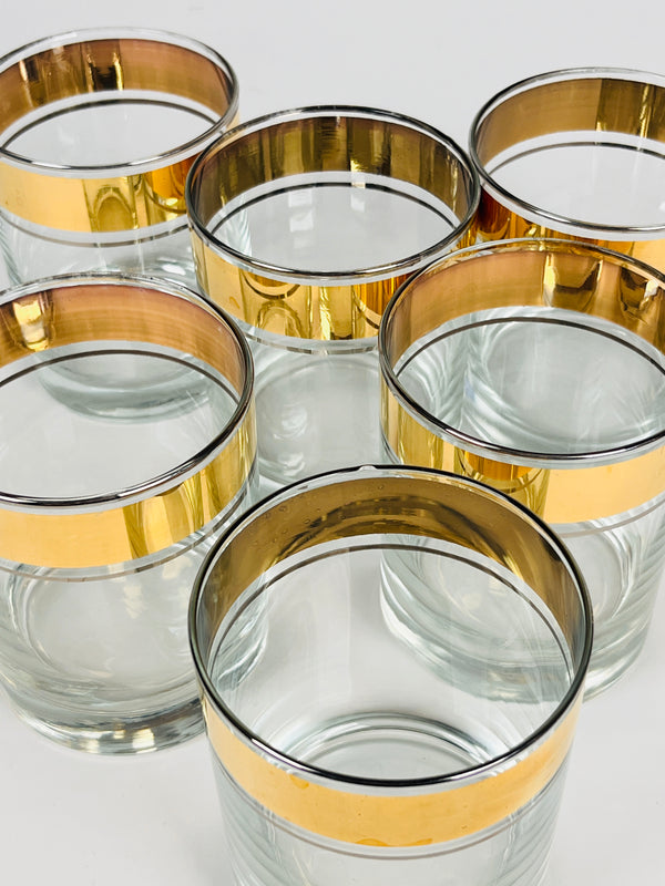 RARE 18k Gold & Platinum Plated Dorothy Thorpe Rocks Glasses, 6pc
