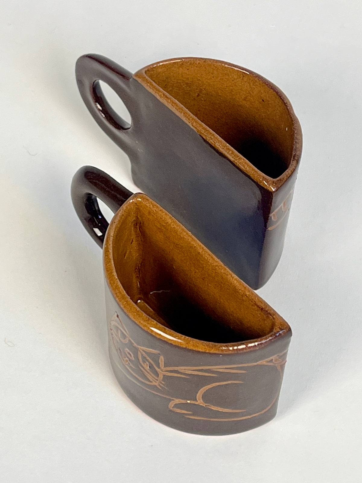 Vintage Ceramic Espresso Cups with Cat Design