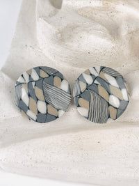 Vintage Nerikomi Porcelain Earrings - Grey & Tan