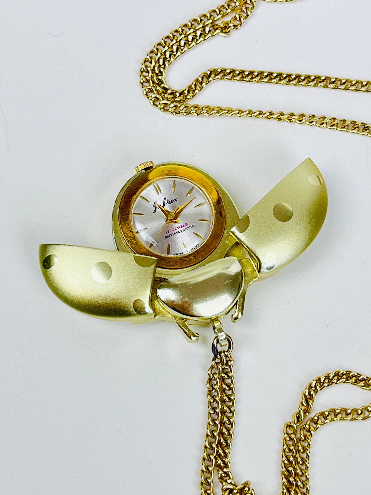 Vintage Ladybug Watch Necklace, Swiss Movement