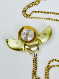 Vintage Ladybug Watch Necklace, Swiss Movement