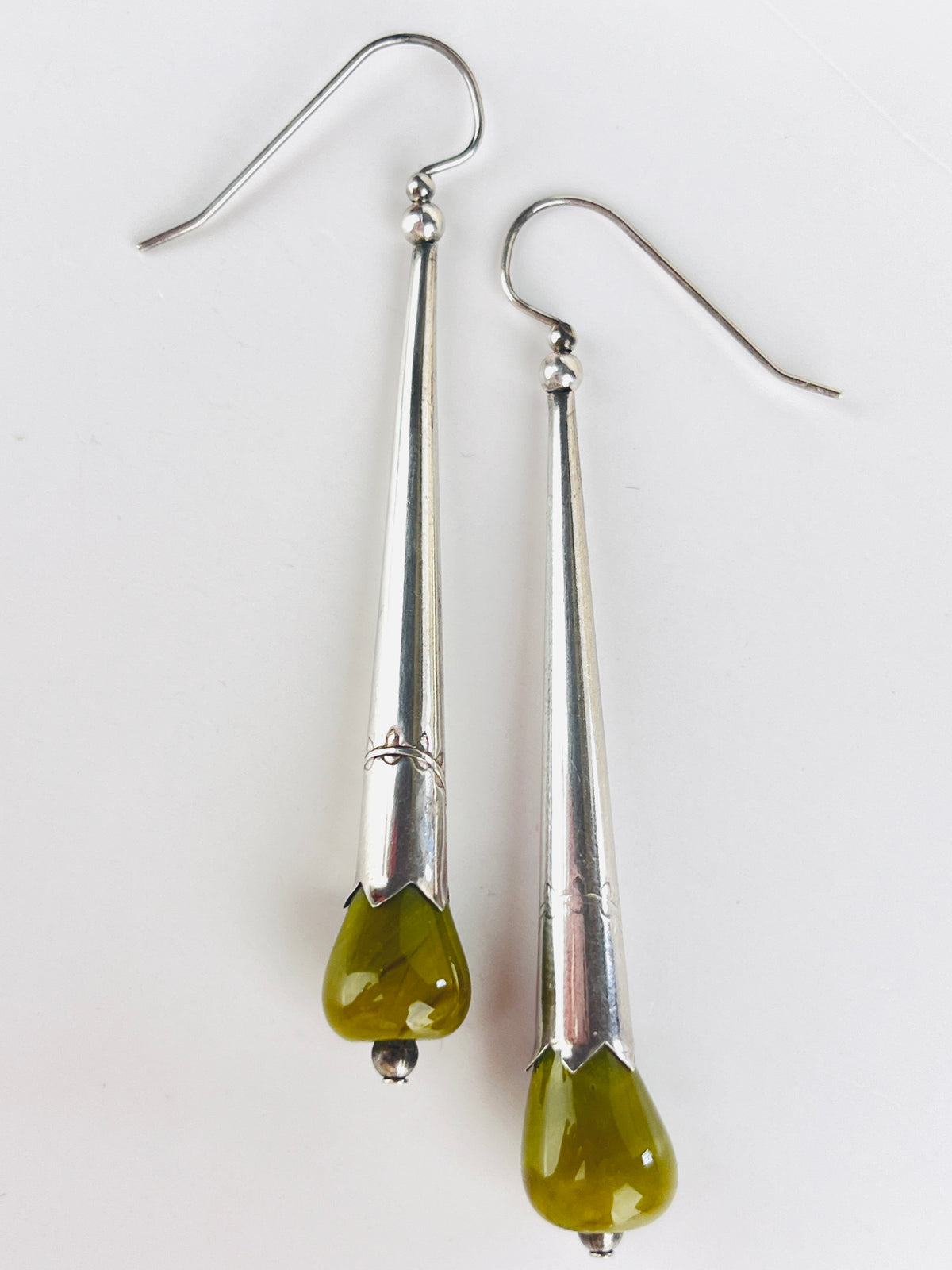 Vintage Sterling & Olive Jade Earrings