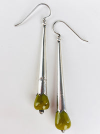 Vintage Sterling & Olive Jade Earrings