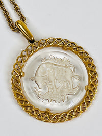 Vintage Glass Intaglio Taurus Necklace