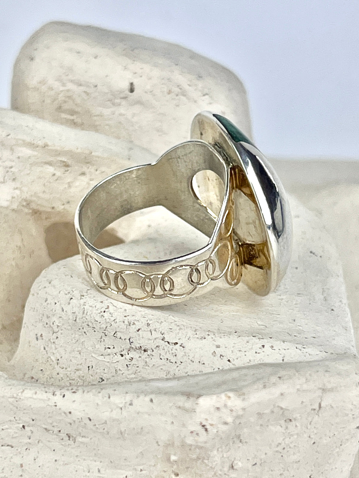 Sterling Dome Ring with Malachite Inlay