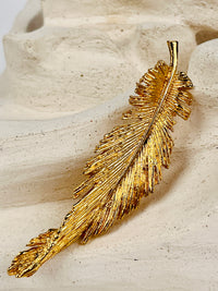 Vintage Gold Tone Feather Brooch
