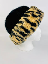 Vintage Black & Leopard Faux Fur Hat