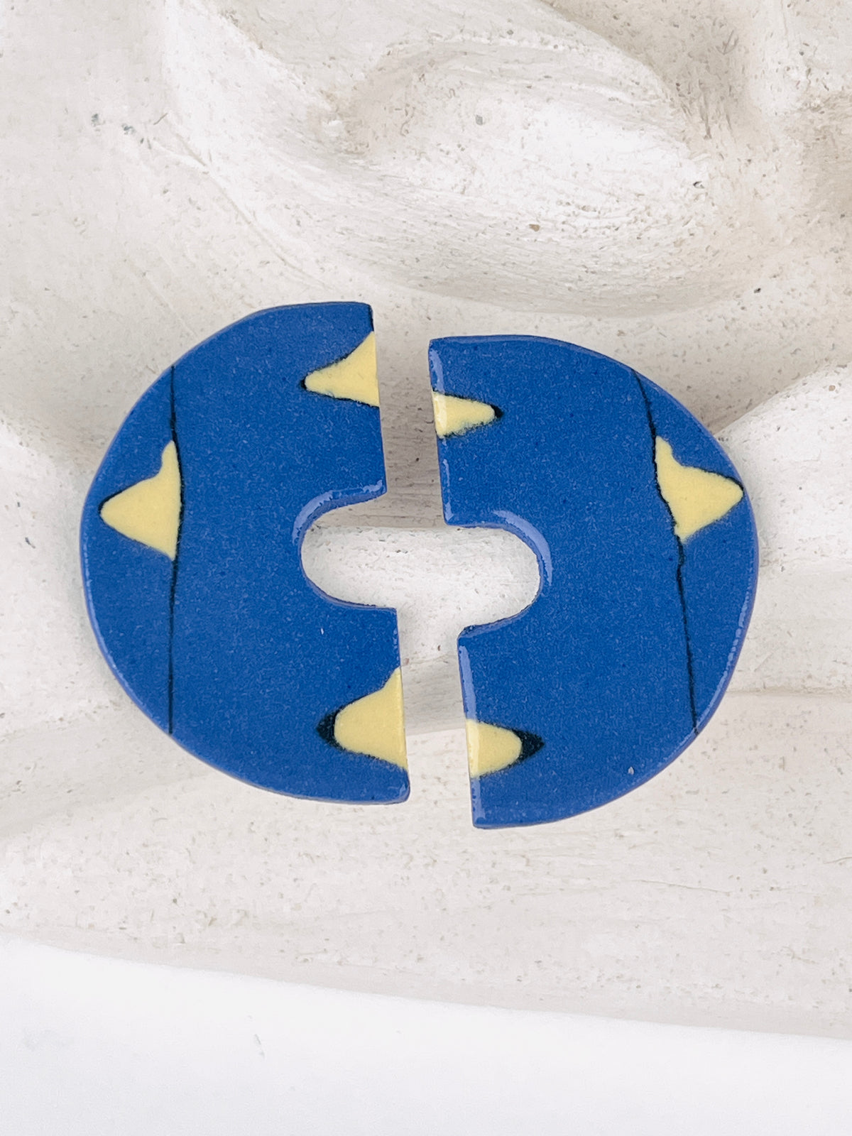 Vintage Nerikomi Porcelain Earrings - Blue & Yellow