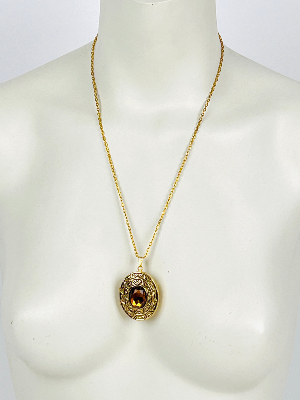 Vintage Faux Topaz Locket Pendant & Brooch