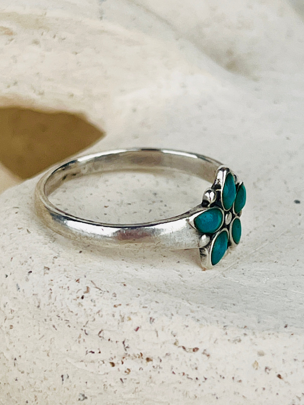 Vintage Sterling Turquoise Flower Ring