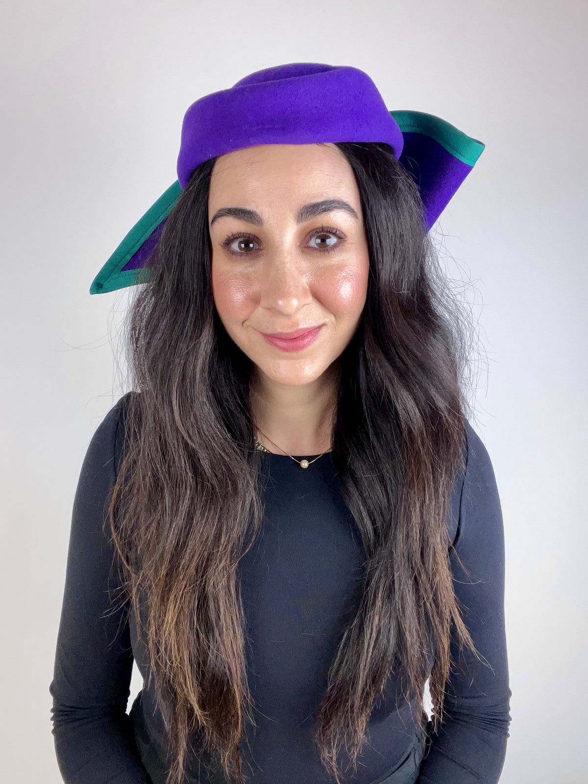 Vintage Colorblock Wool Hat with Bow