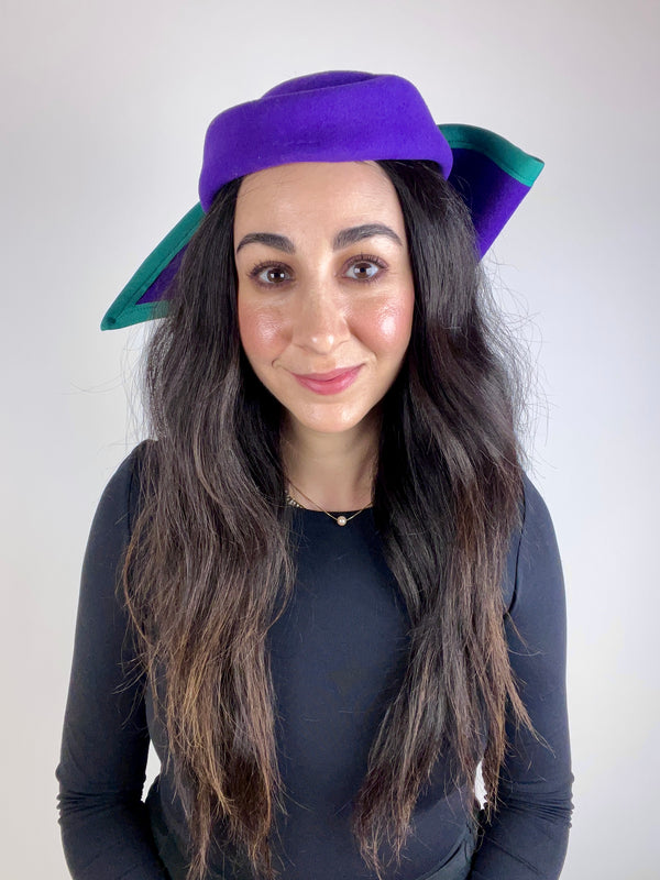 Vintage Colorblock Wool Hat with Bow