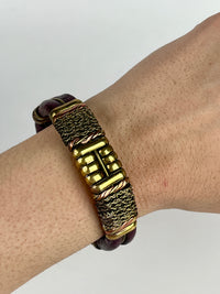Vintage Leather, Brass & Copper Bracelet - Oxblood