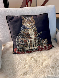 Vintage Needlepoint Cat Pillow