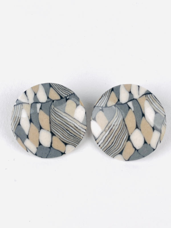 Vintage Nerikomi Porcelain Earrings - Grey & Tan