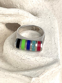 Vintage Sterling Multi-Stone Inlay Ring