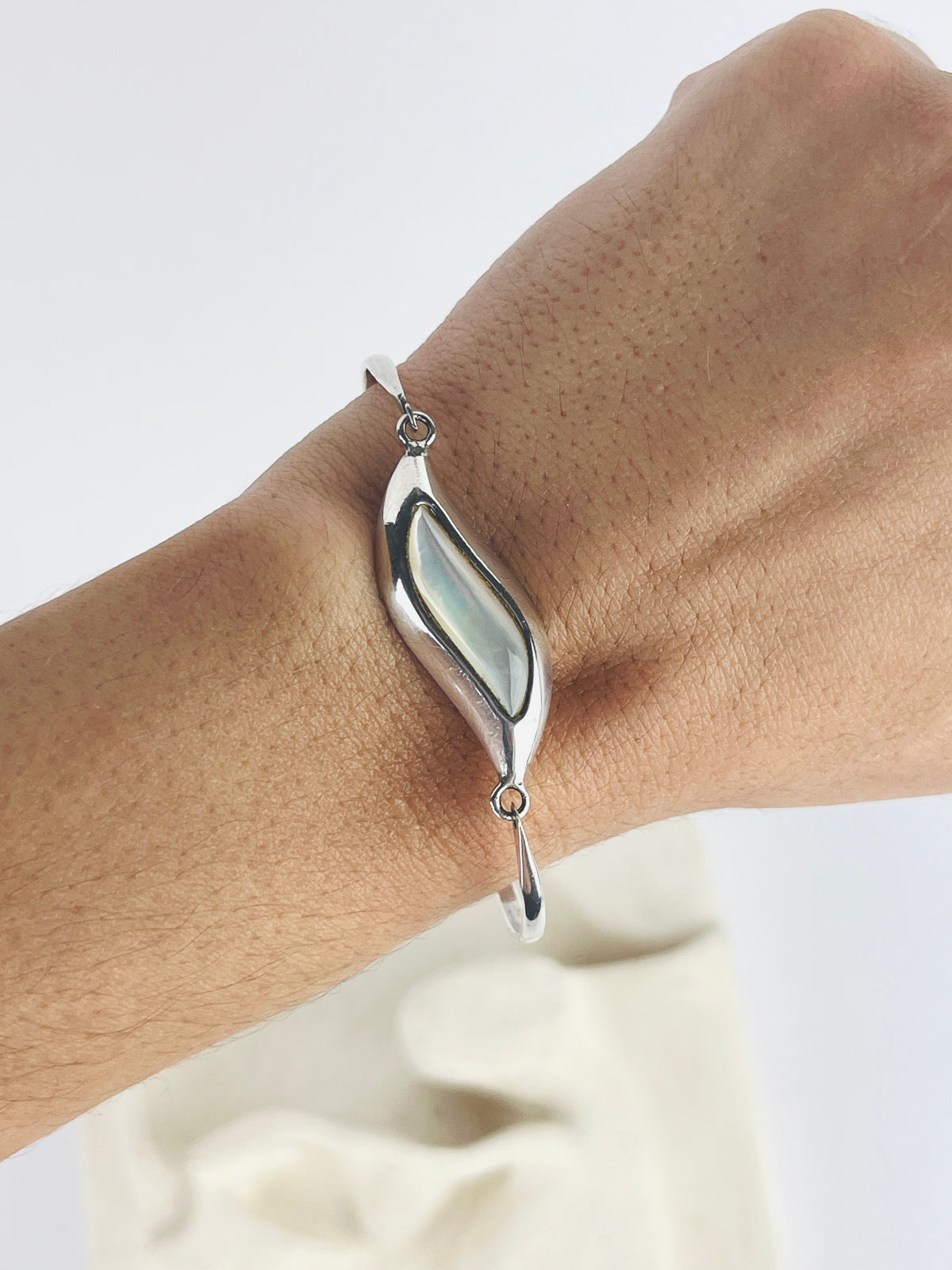 Vintage Modernist Sterling Mother of Pearl Bracelet