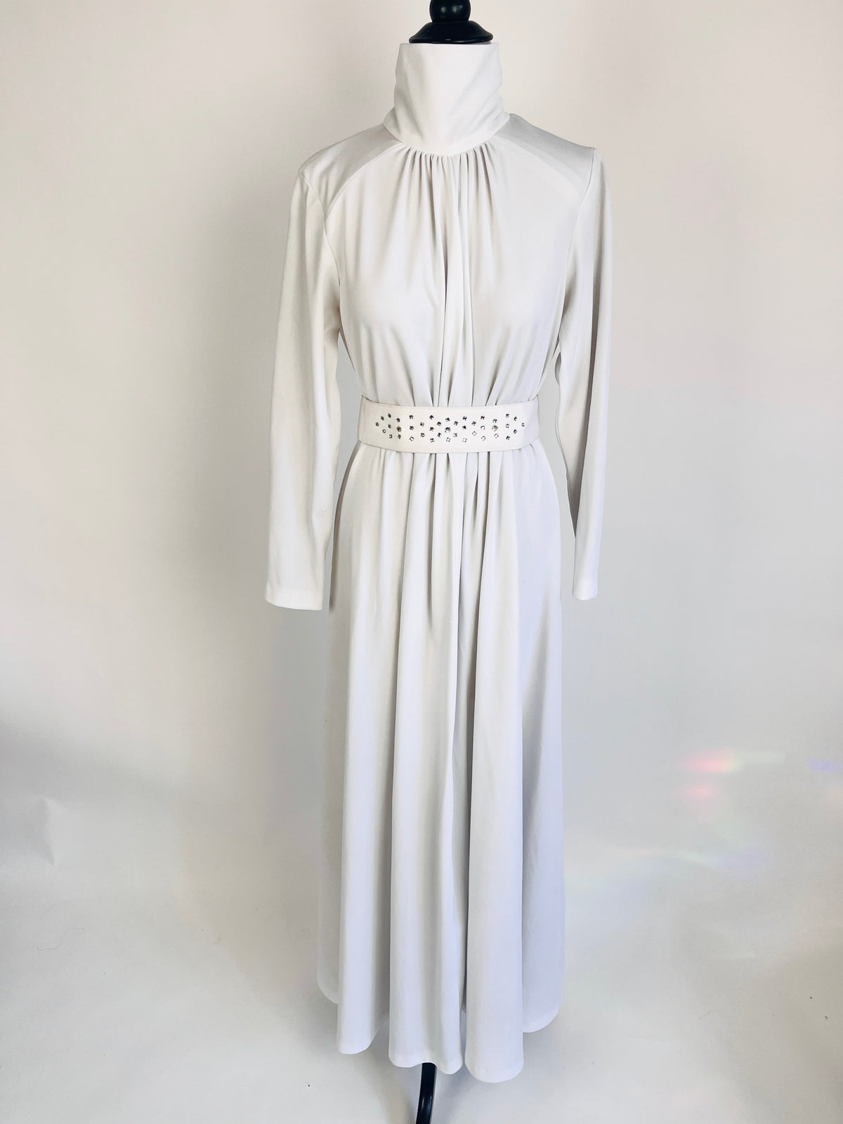 Vintage Belted White Maxi Dress